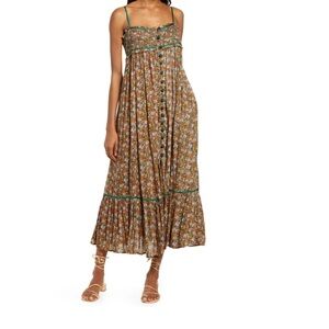Free People Floral Midi Dress - Brown and Green